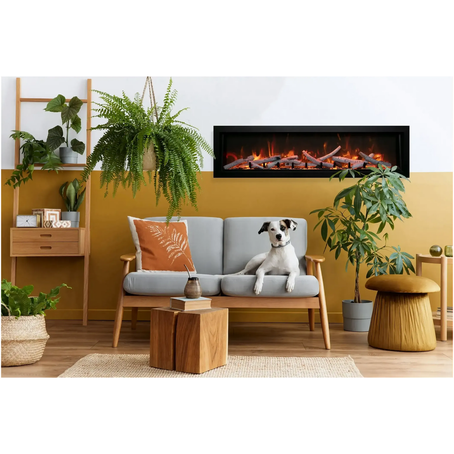 Amantii Panorama BI Deep & Extra Tall 88" Indoor / Outdoor Full View Smart Built-in Electric Fireplace With Black Steel Surround