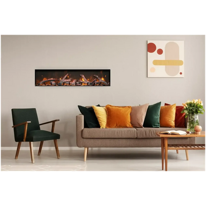 Amantii Panorama BI Deep & Extra Tall 88" Indoor / Outdoor Full View Smart Built-in Electric Fireplace With Black Steel Surround