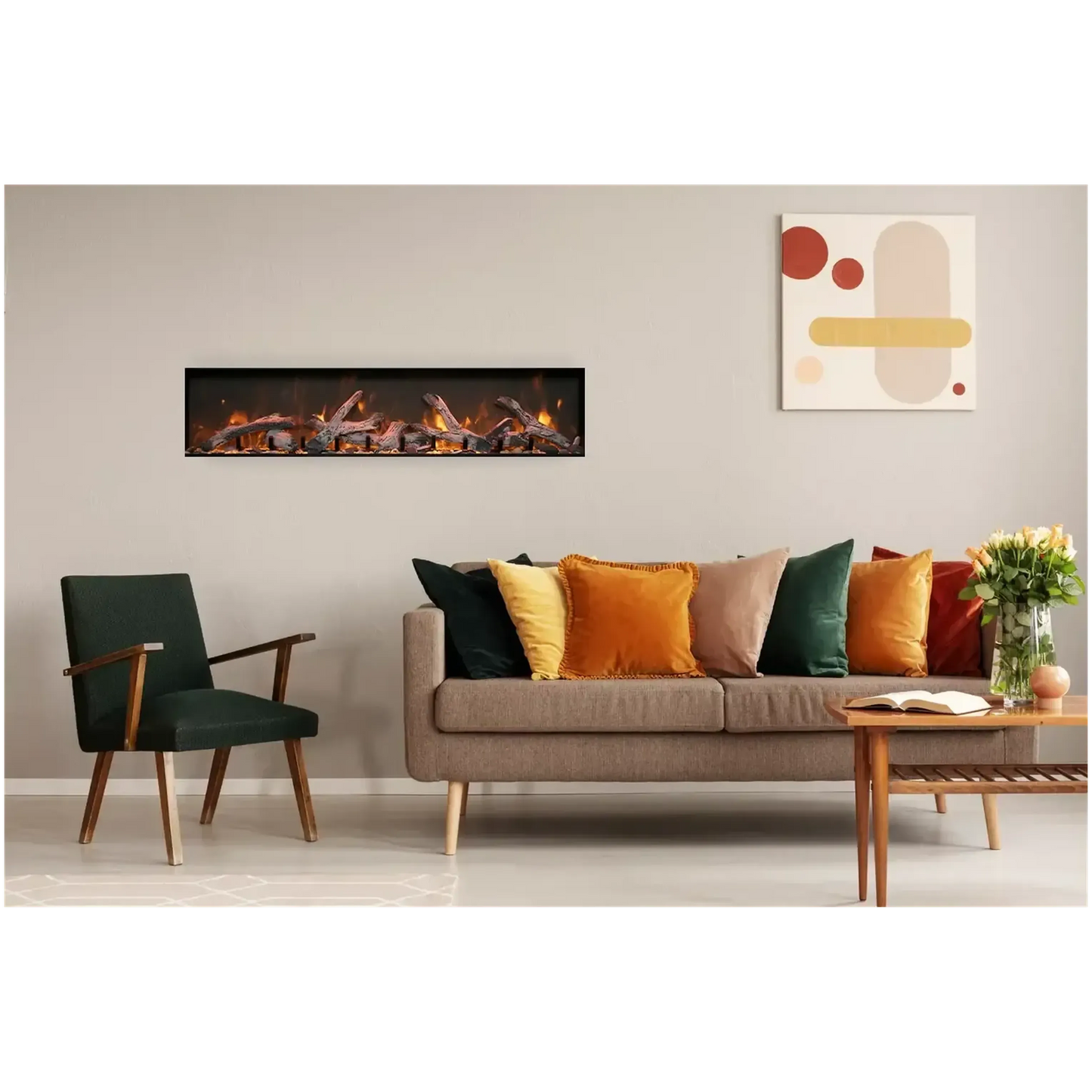 Amantii Panorama BI Deep & Extra Tall 88" Indoor / Outdoor Full View Smart Built-in Electric Fireplace With Black Steel Surround