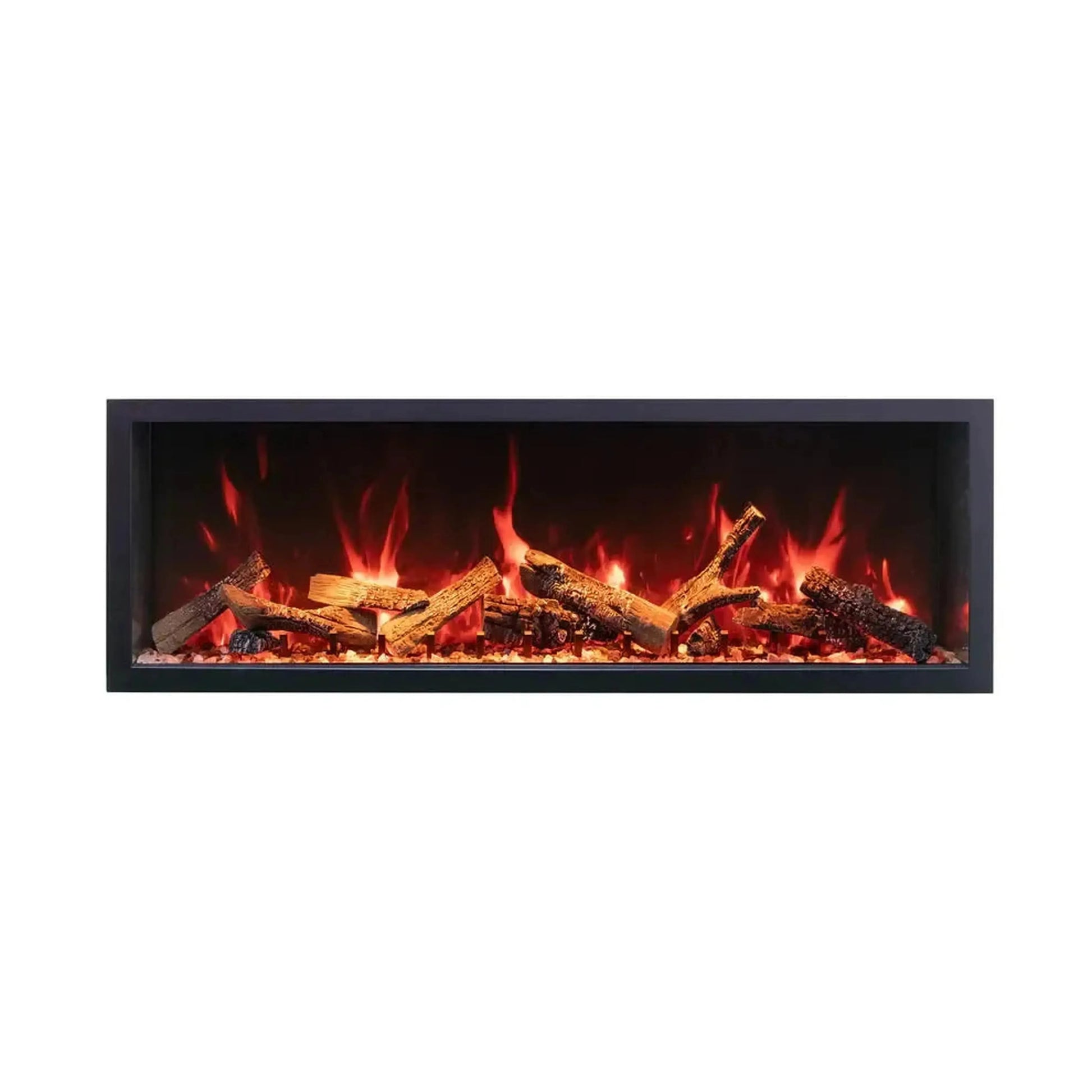 Amantii Panorama BI Deep & Extra Tall 88" Indoor / Outdoor Full View Smart Built-in Electric Fireplace With Black Steel Surround