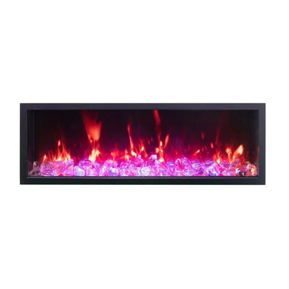 Amantii Panorama BI Deep & Extra Tall 88" Indoor / Outdoor Full View Smart Built-in Electric Fireplace With Black Steel Surround