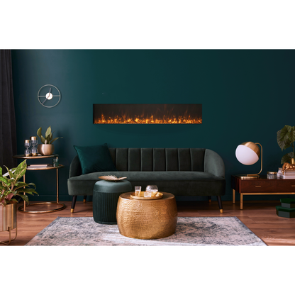 Amantii Panorama BI Extra Slim 60" Indoor / Outdoor Full View Smart Built-in Electric Fireplace With Black Steel Surround