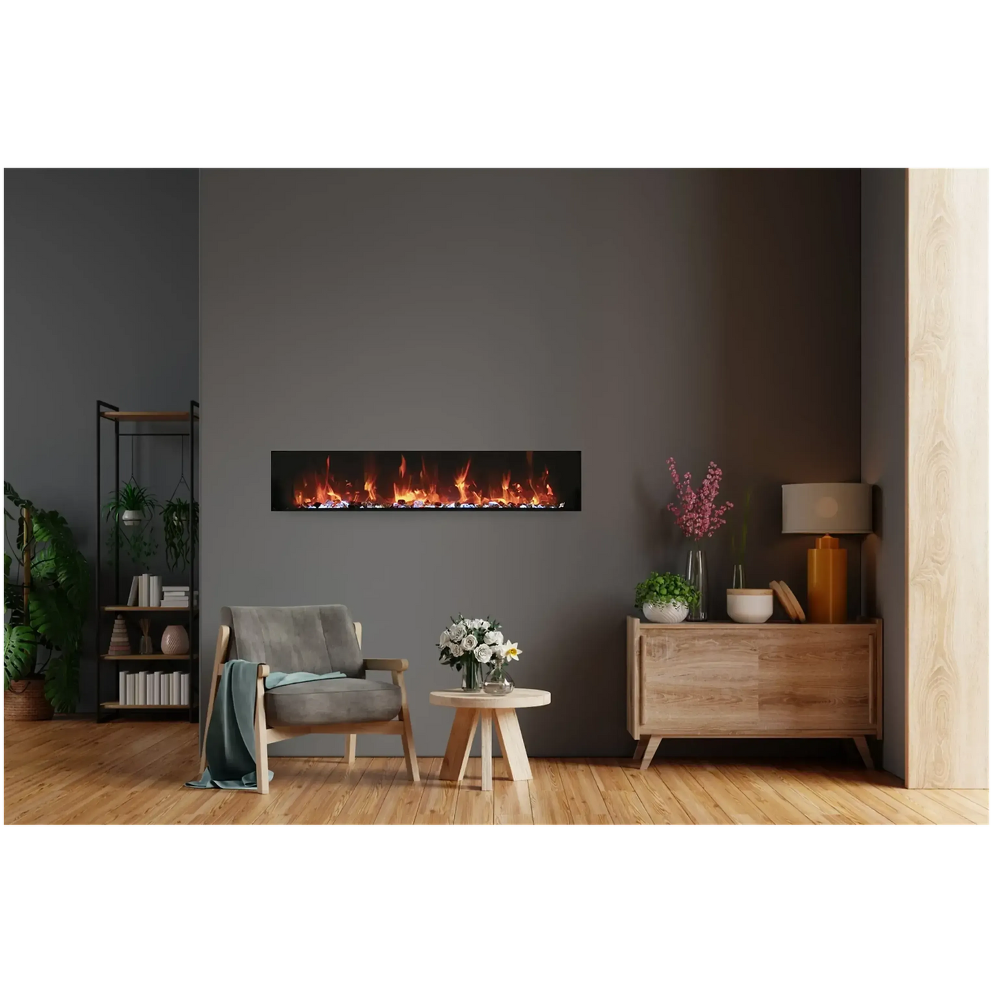 Amantii Panorama BI Extra Slim 60" Indoor / Outdoor Full View Smart Built-in Electric Fireplace With Black Steel Surround