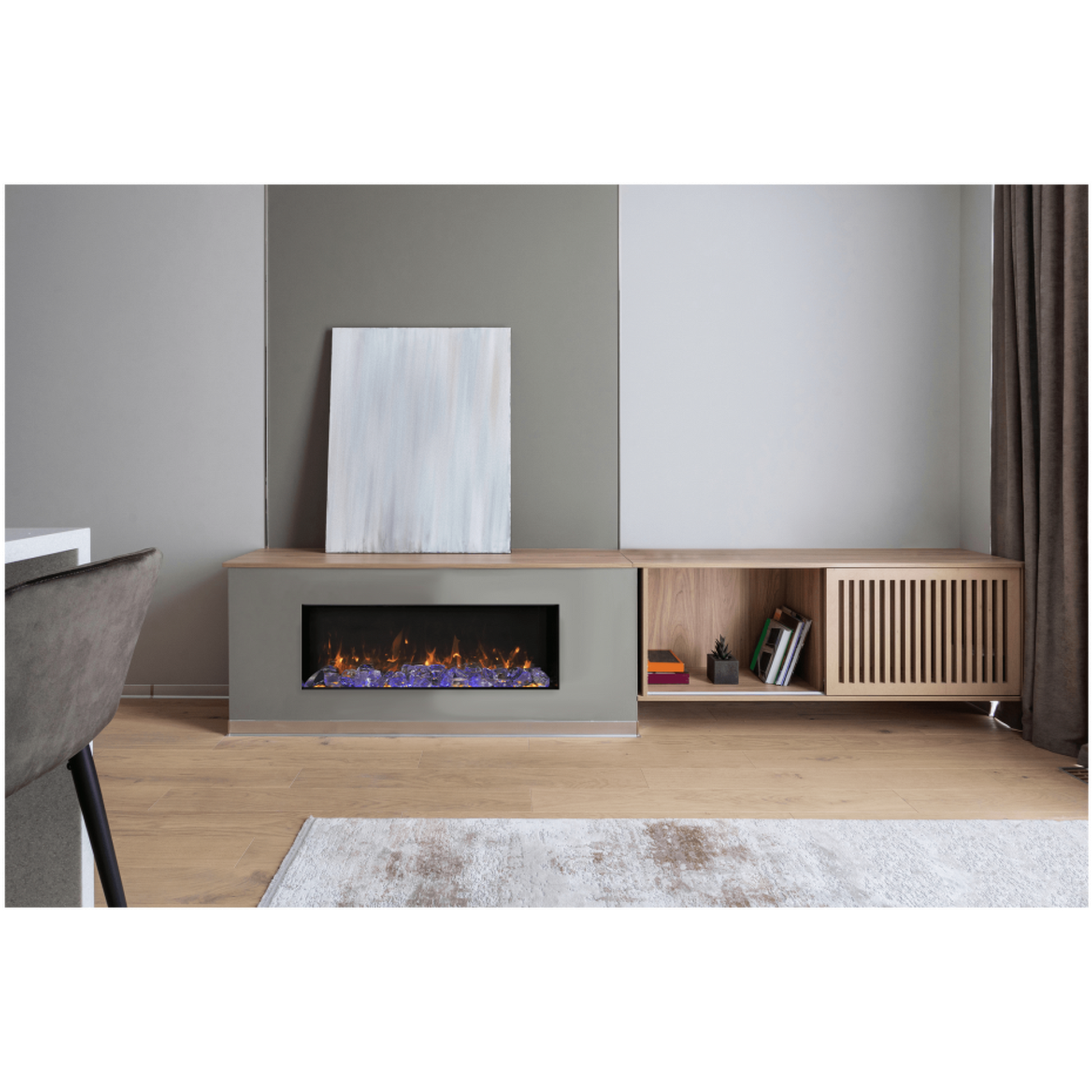 Amantii Panorama BI Slim 88" Indoor / Outdoor Full View Smart Built-in Electric Fireplace With Black Steel Surround