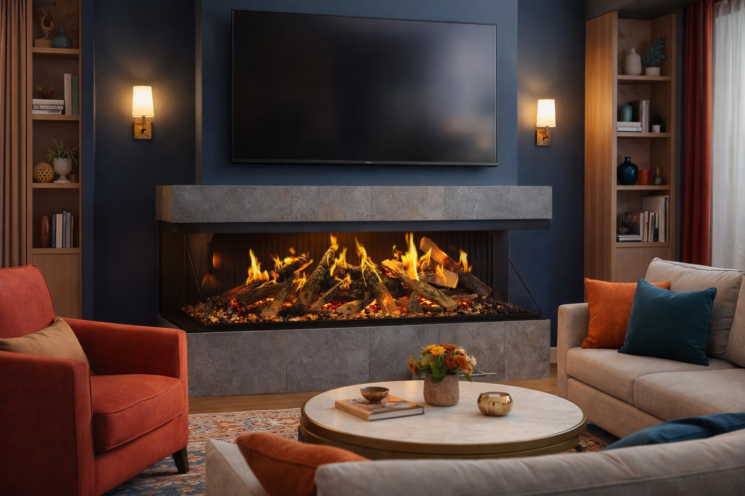Amantii Signature MultiView Holo 55" 3-Sided Indoor Electric Fireplace