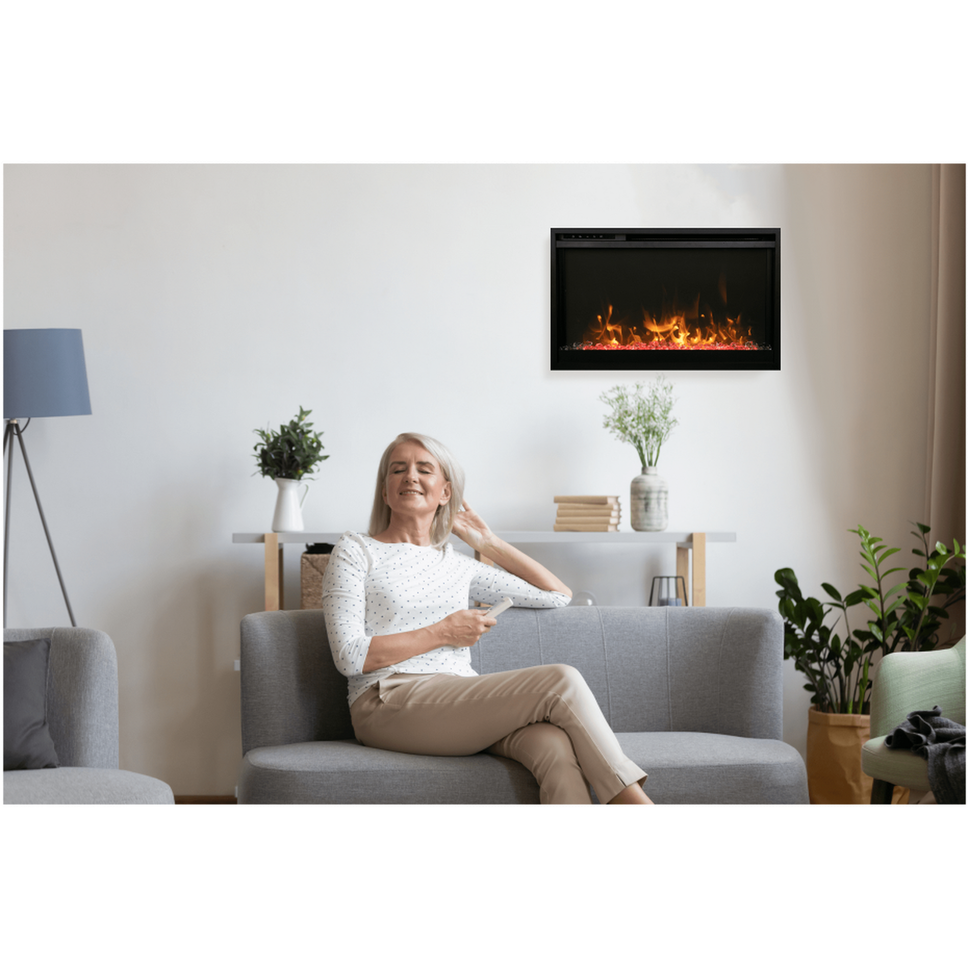 Amantii Traditional Xtraslim 33" Smart Electric Fireplace With Clear Glass Media