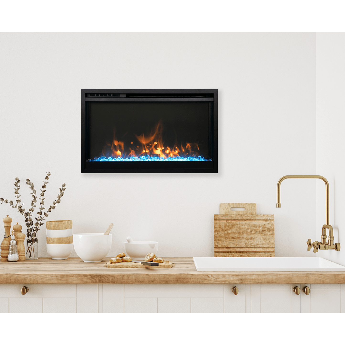 Amantii Traditional Xtraslim 33" Smart Electric Fireplace With Clear Glass Media