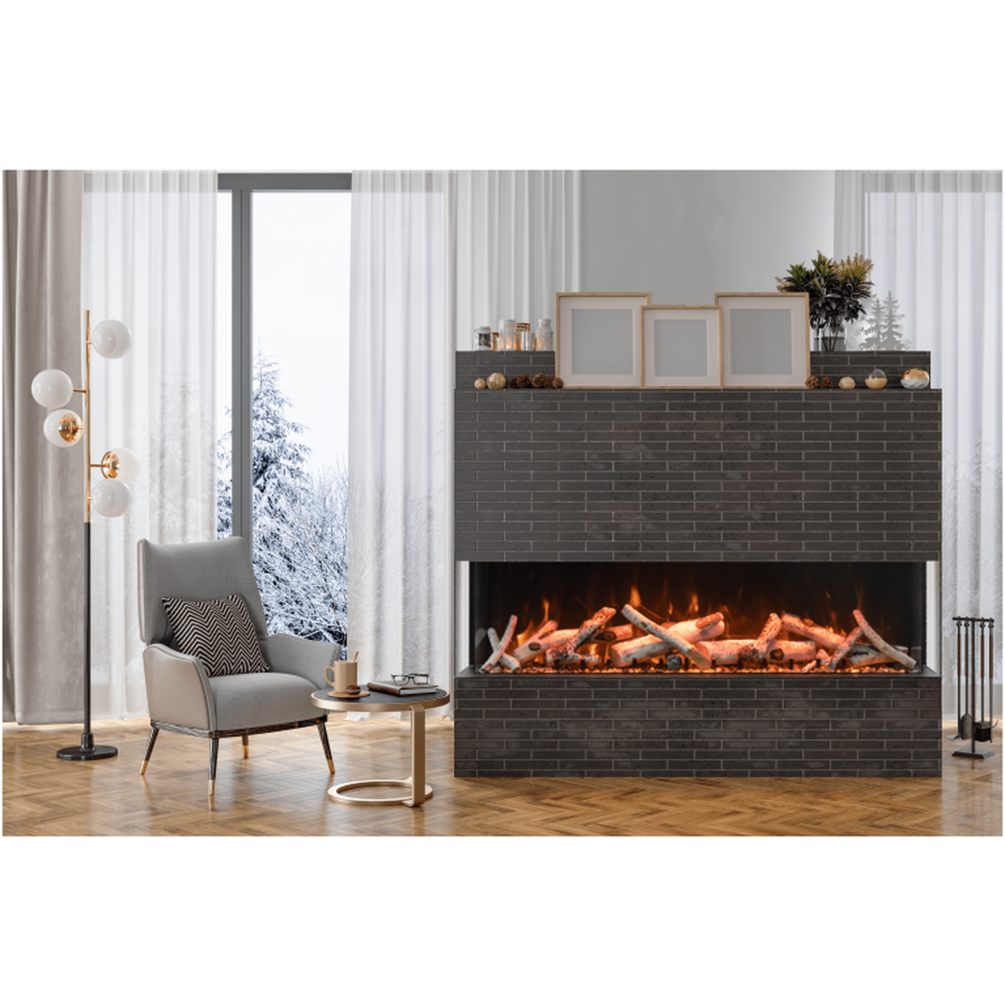 Amantii Tru View Bespoke 85" 3 Sided Indoor / Outdoor Electric Fireplace