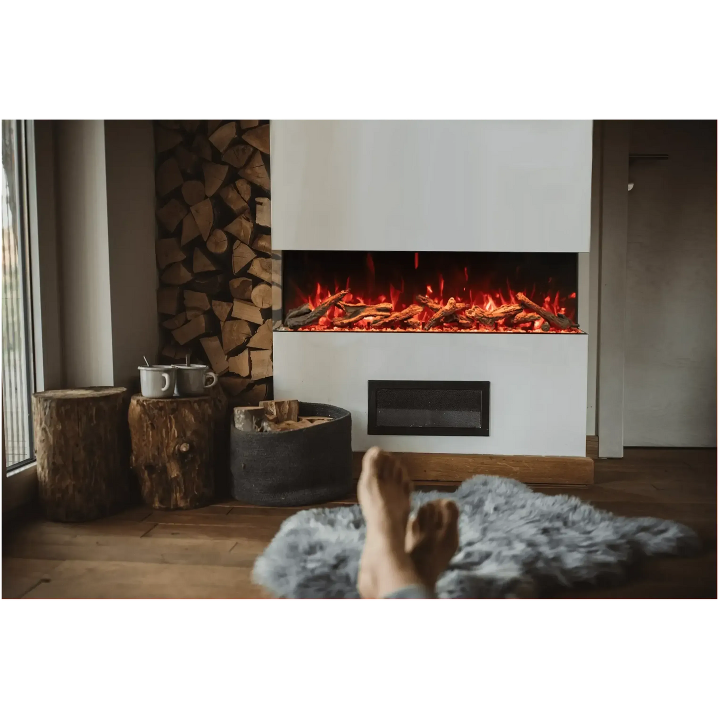 Amantii Tru View Bespoke 85" 3 Sided Indoor / Outdoor Electric Fireplace