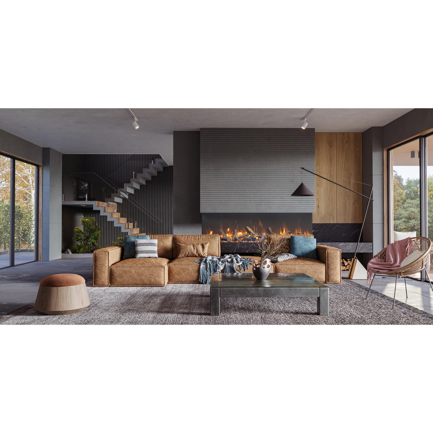 Amantii Tru View Bespoke 85" 3 Sided Indoor / Outdoor Electric Fireplace