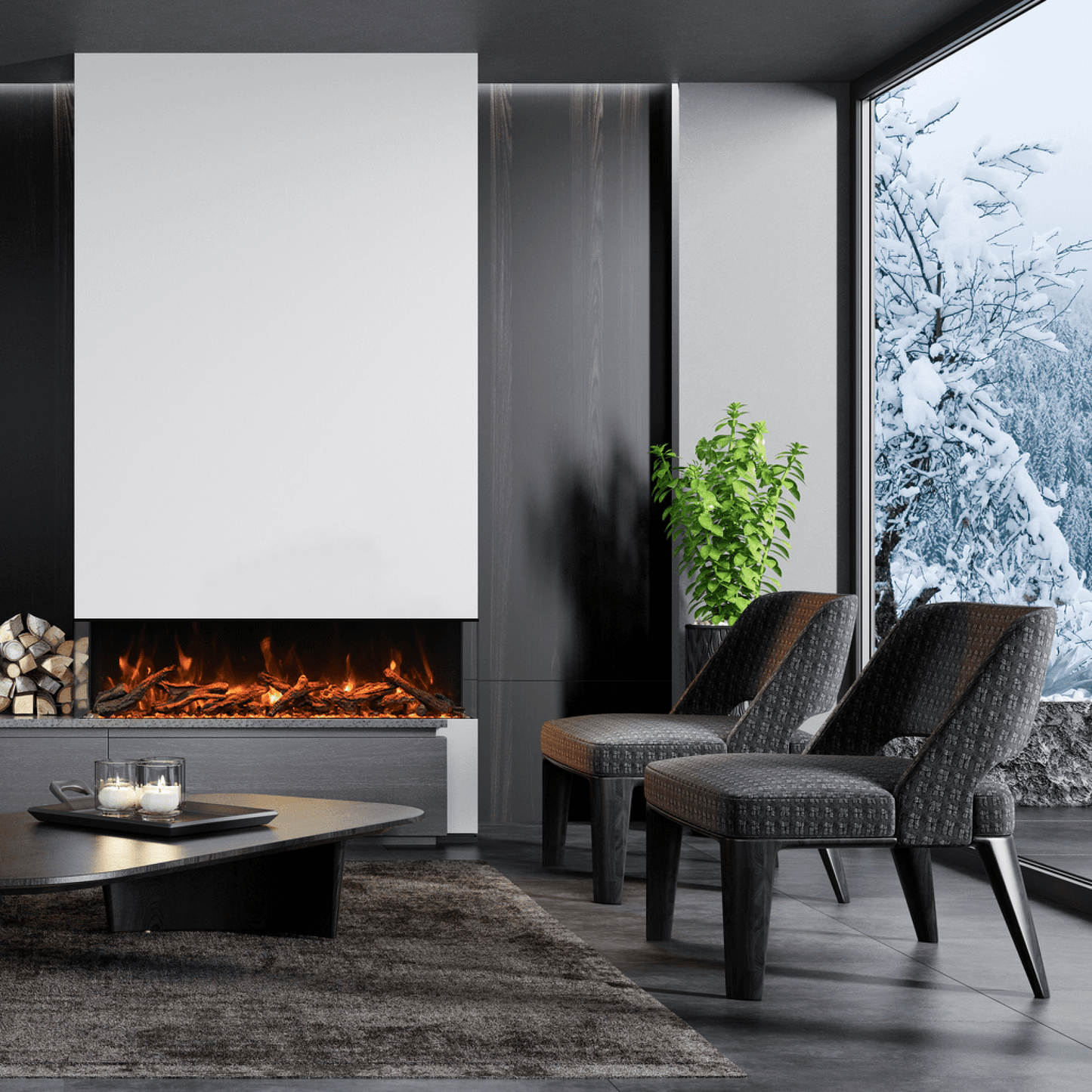 Amantii Tru View XL Deep 72" 3-Sided Indoor / Outdoor Built-in Electric Fireplace