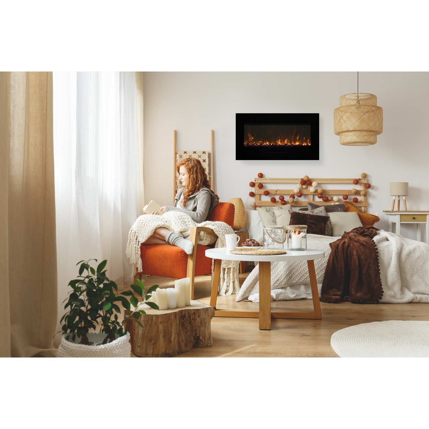 Amantii Wall Mount/Flush Mount 50" Electric Fireplace With Glass Surround and Log Set