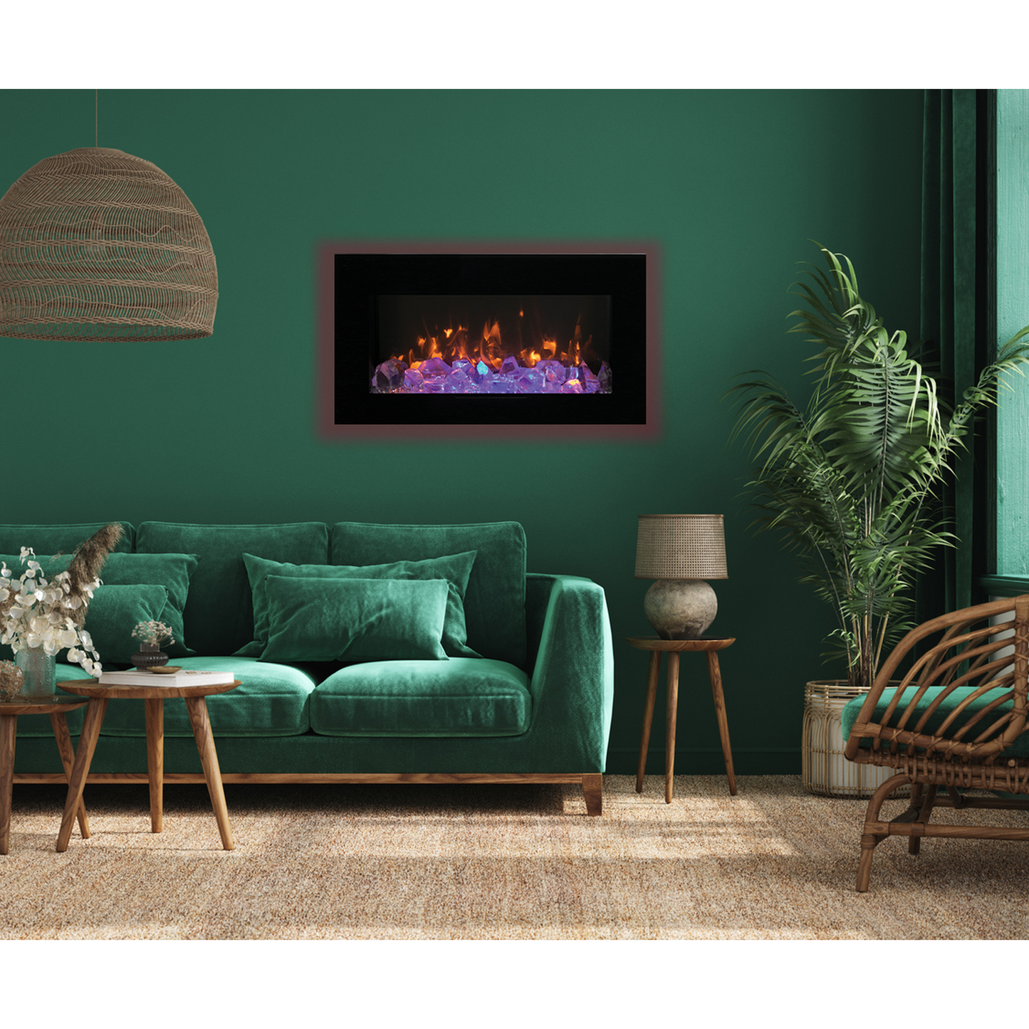 Amantii Wall Mount/Flush Mount 50" Electric Fireplace With Glass Surround and Log Set