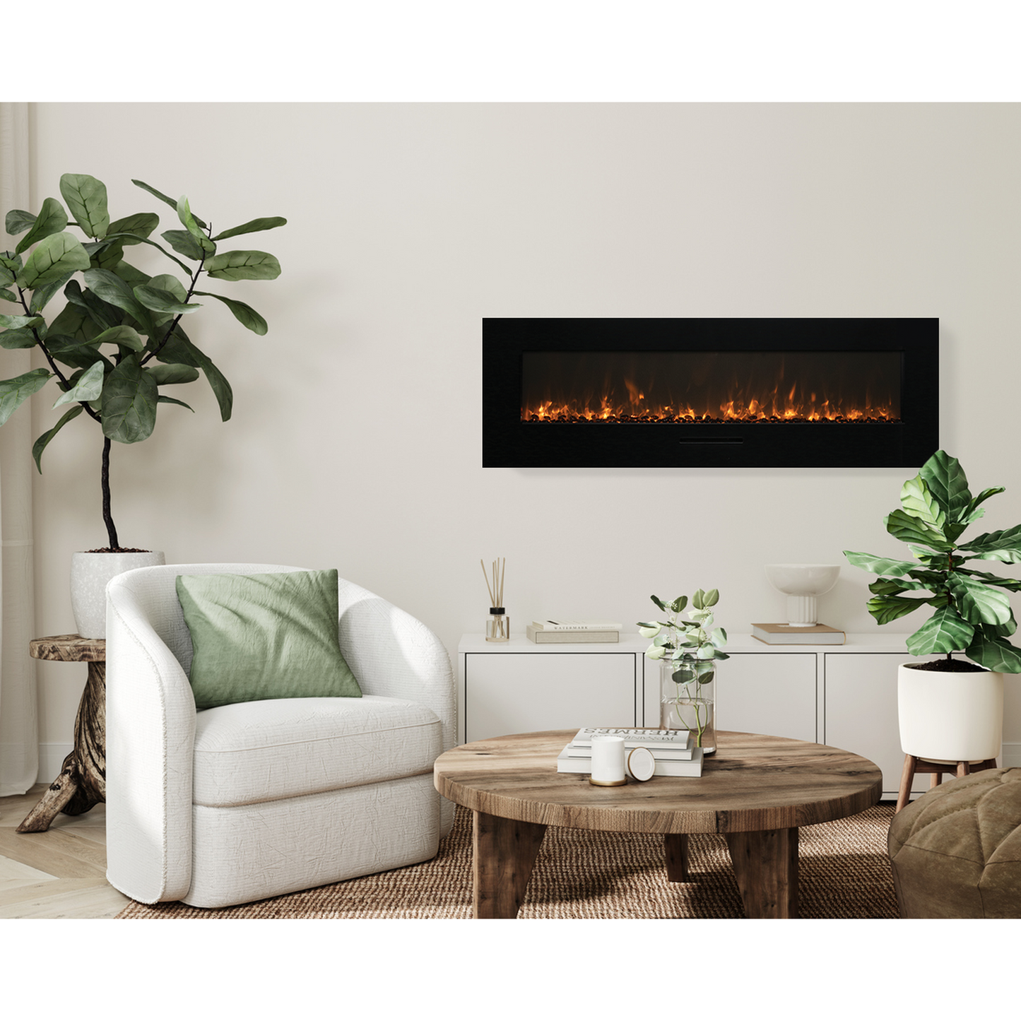 Amantii Wall Mount/Flush Mount 50" Electric Fireplace With Glass Surround and Log Set