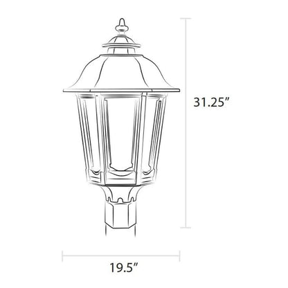 American Gas Lamp Works 19" 3200H Grand Bavarian Aluminum Post Mount Mid-Size Electric Light Head