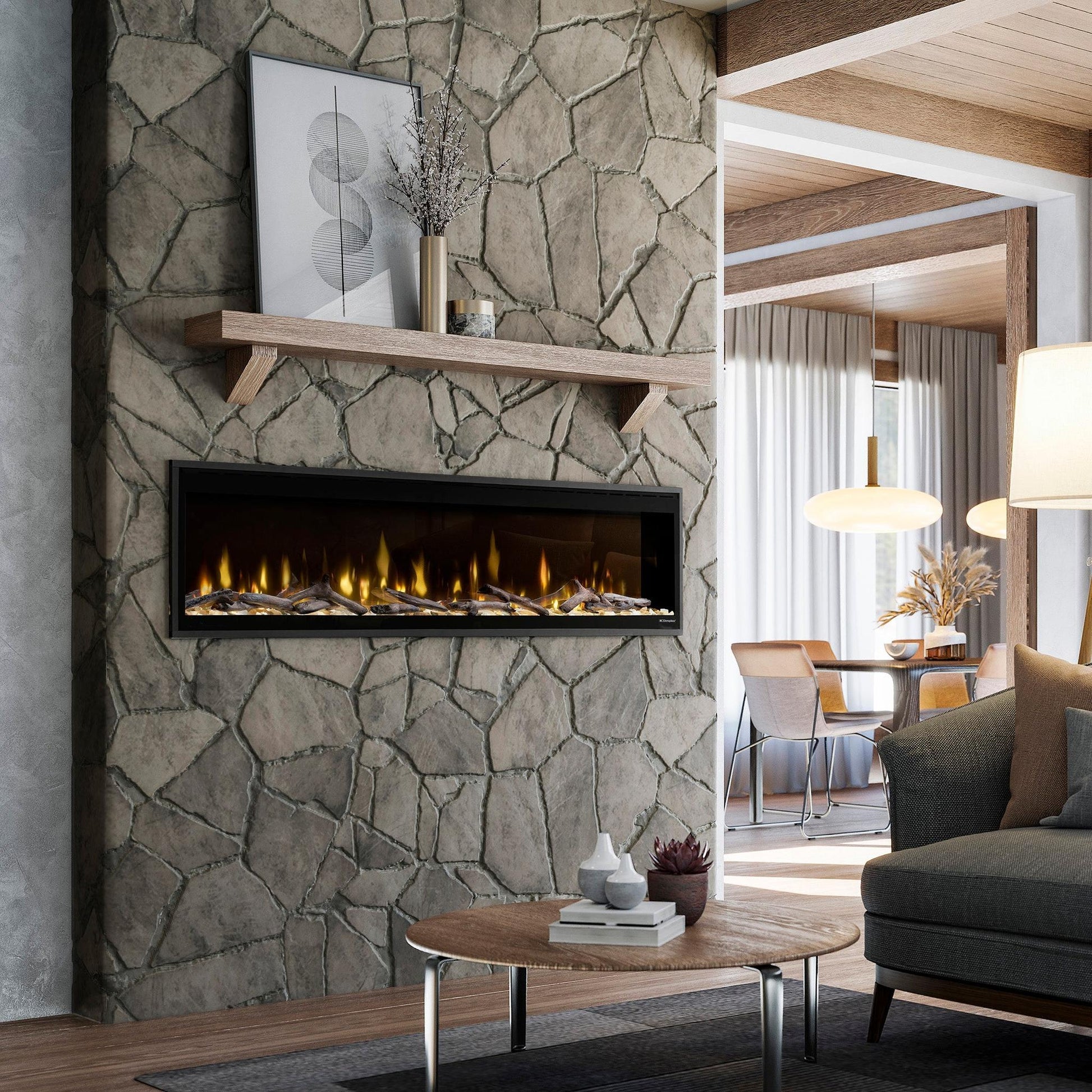Dimplex Ignite Evolve 74" Built-in Linear Electric Fireplace With Tumbled Glass and Driftwood Media