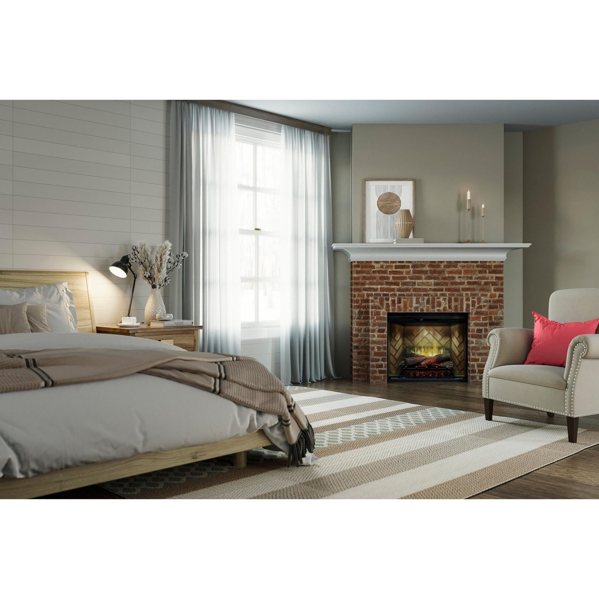Dimplex Revillusion 30" Herringbone Brick Built-in Electric Firebox With Glass Pane and Plug Kit