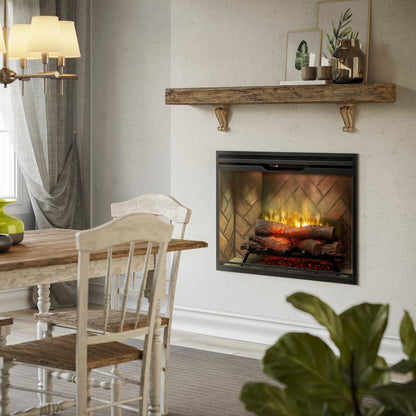 Dimplex Revillusion 36" Herringbone Brick Built-in Electric Firebox With Glass Pane and Plug Kit