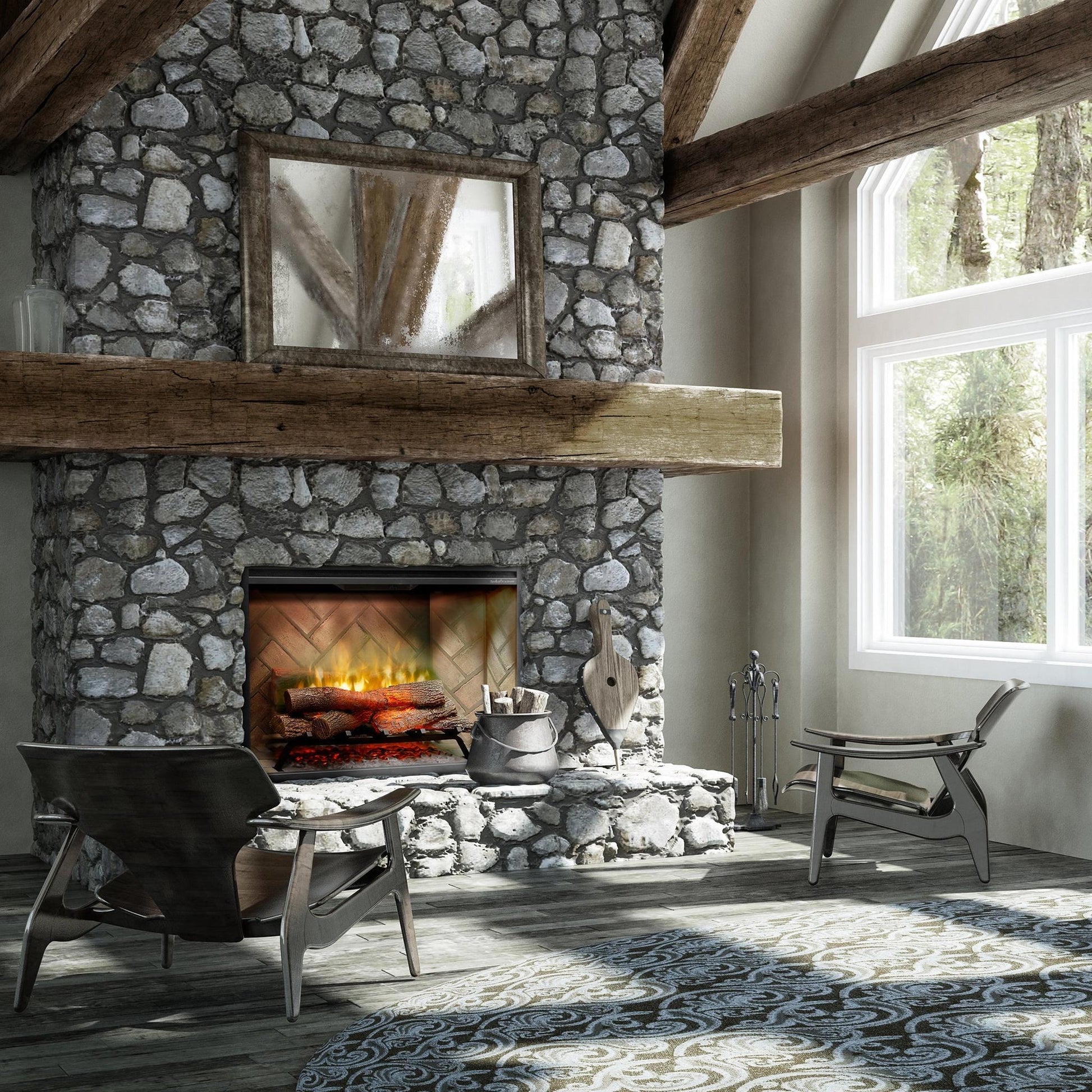 Dimplex Revillusion 36" Herringbone Brick Built-in Electric Firebox With Glass Pane and Plug Kit