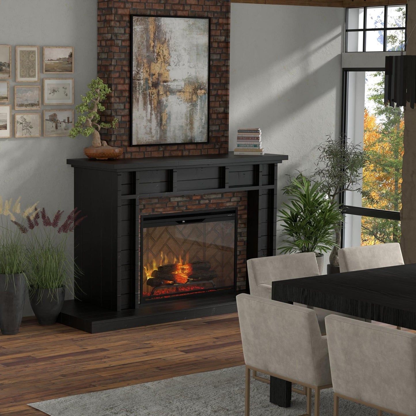 Dimplex Revillusion 36" Herringbone Brick Built-in Electric Firebox With Glass Pane and Plug Kit