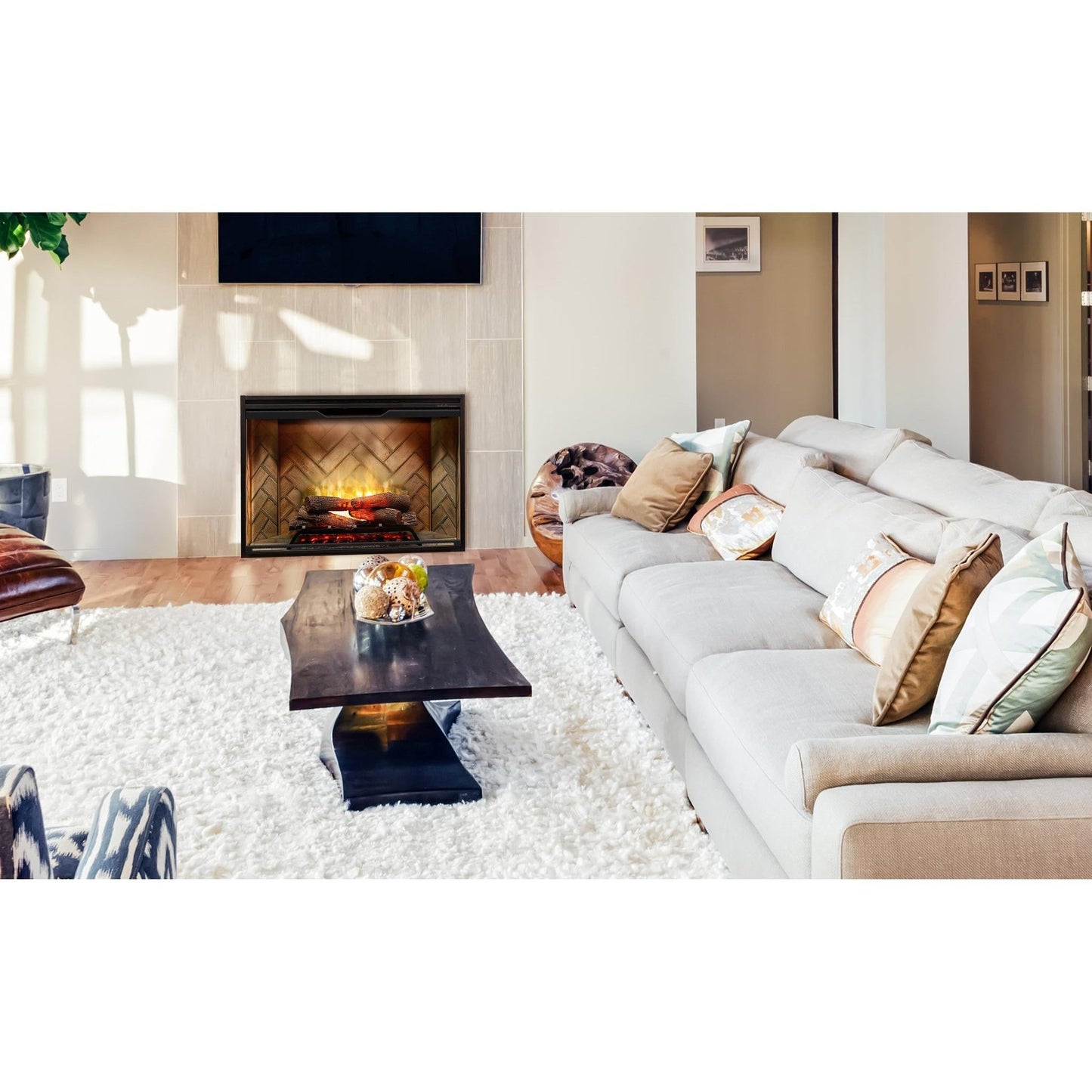 Dimplex Revillusion 42" Herringbone Brick Built-in Electric Firebox With Glass Pane and Plug Kit