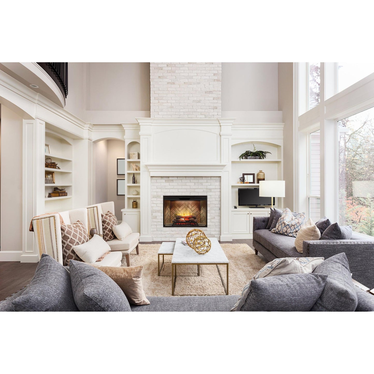 Dimplex Revillusion 42" Herringbone Brick Built-in Electric Firebox With Glass Pane and Plug Kit