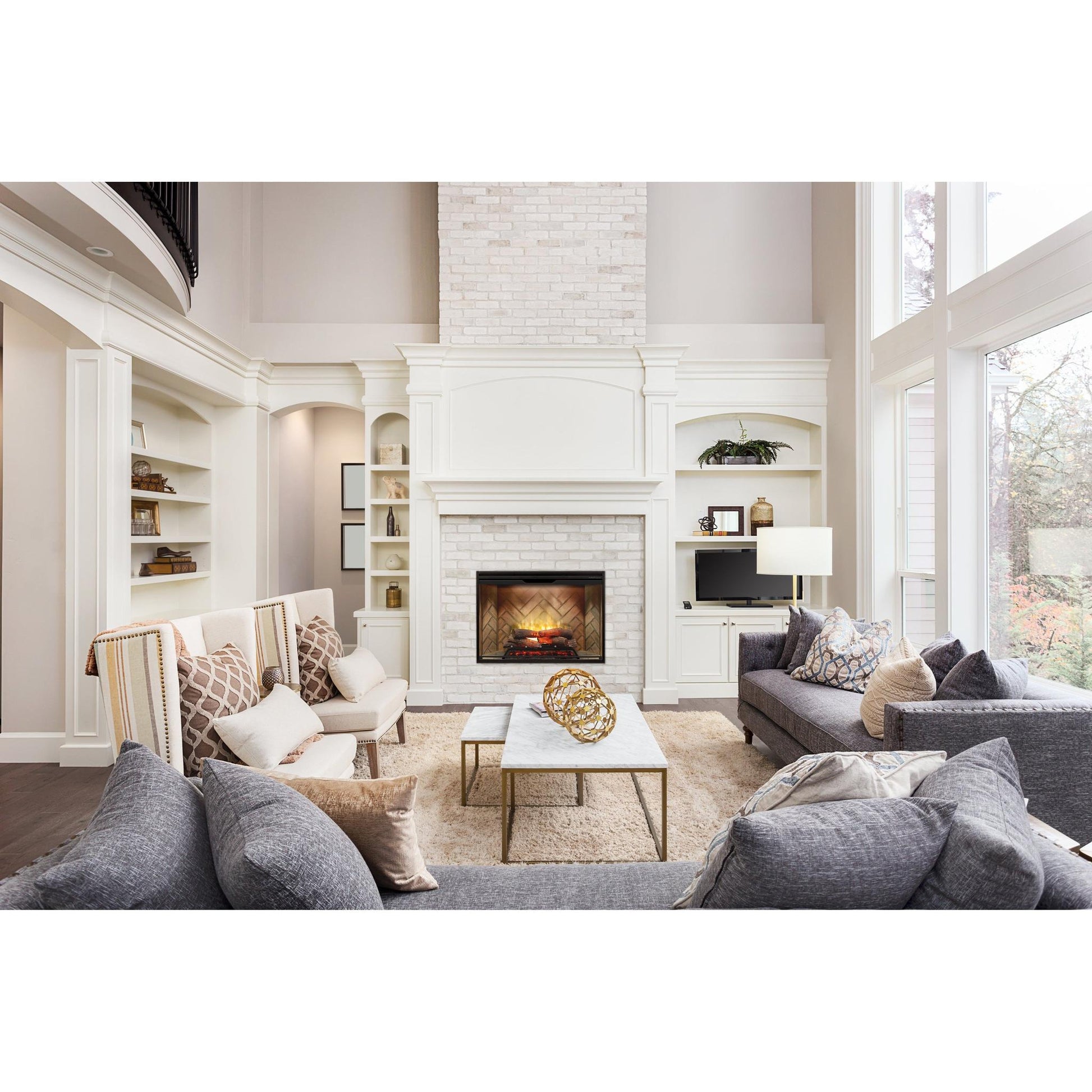Dimplex Revillusion 42" Herringbone Brick Built-in Electric Firebox With Glass Pane and Plug Kit