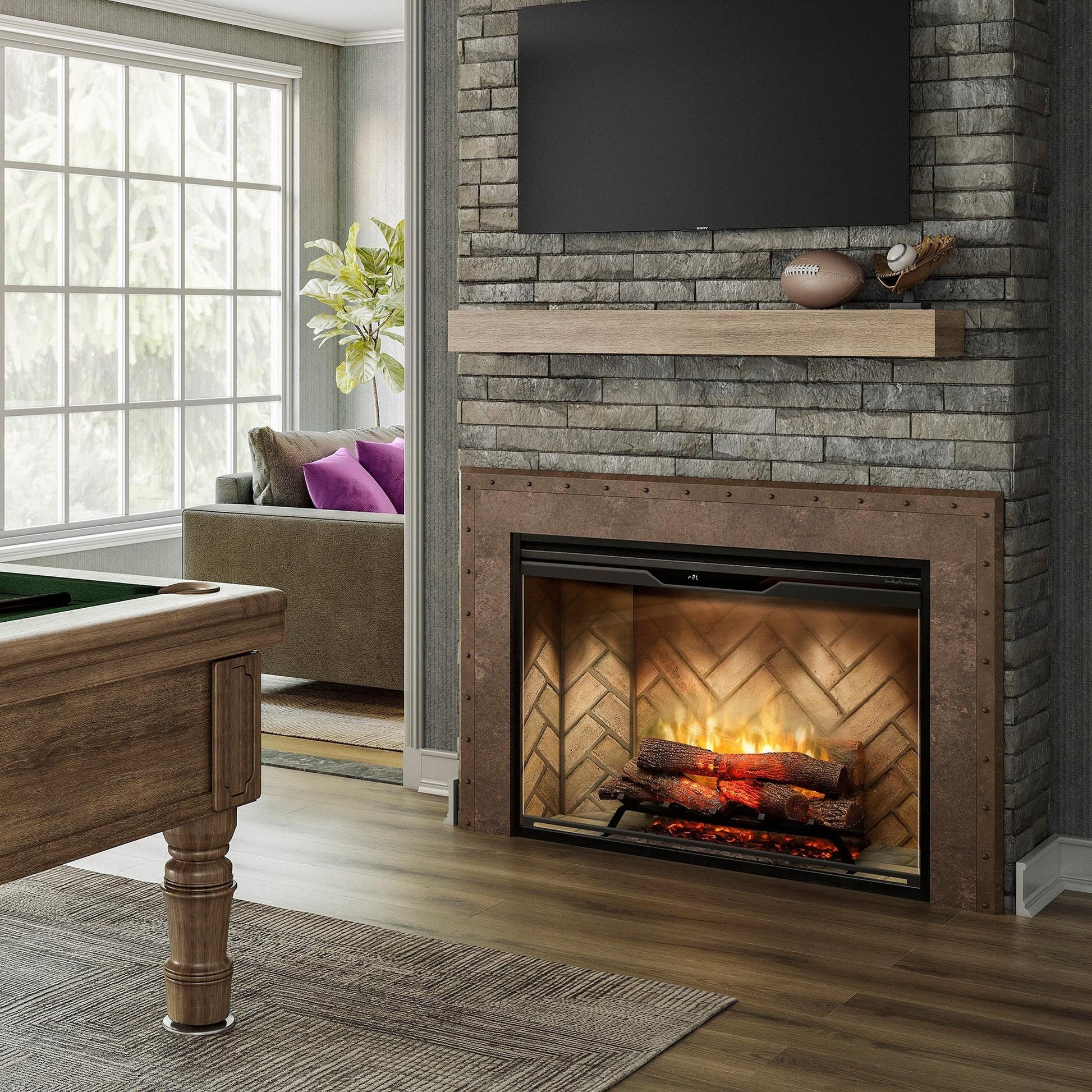 Dimplex Revillusion 42" Herringbone Brick Built-in Electric Firebox With Glass Pane and Plug Kit