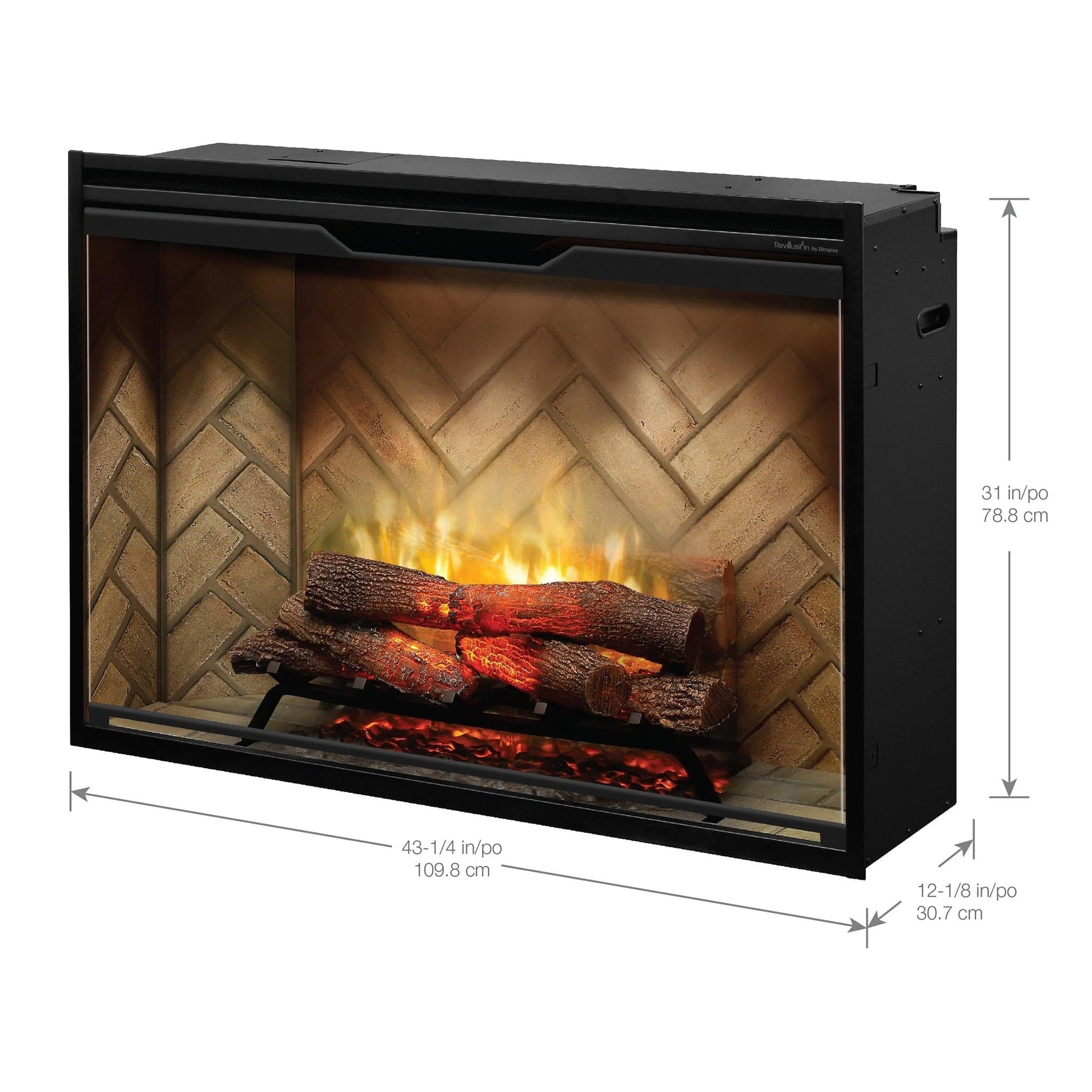Dimplex Revillusion 42" Herringbone Brick Built-in Electric Firebox With Glass Pane and Plug Kit