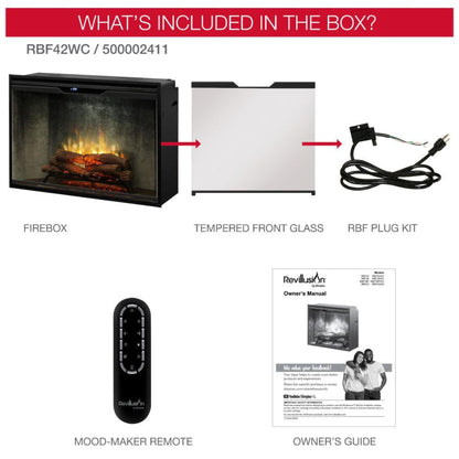 Dimplex Revillusion 42" Weathered Concrete Built-in Electric Firebox With Glass Pane and Plug Kit