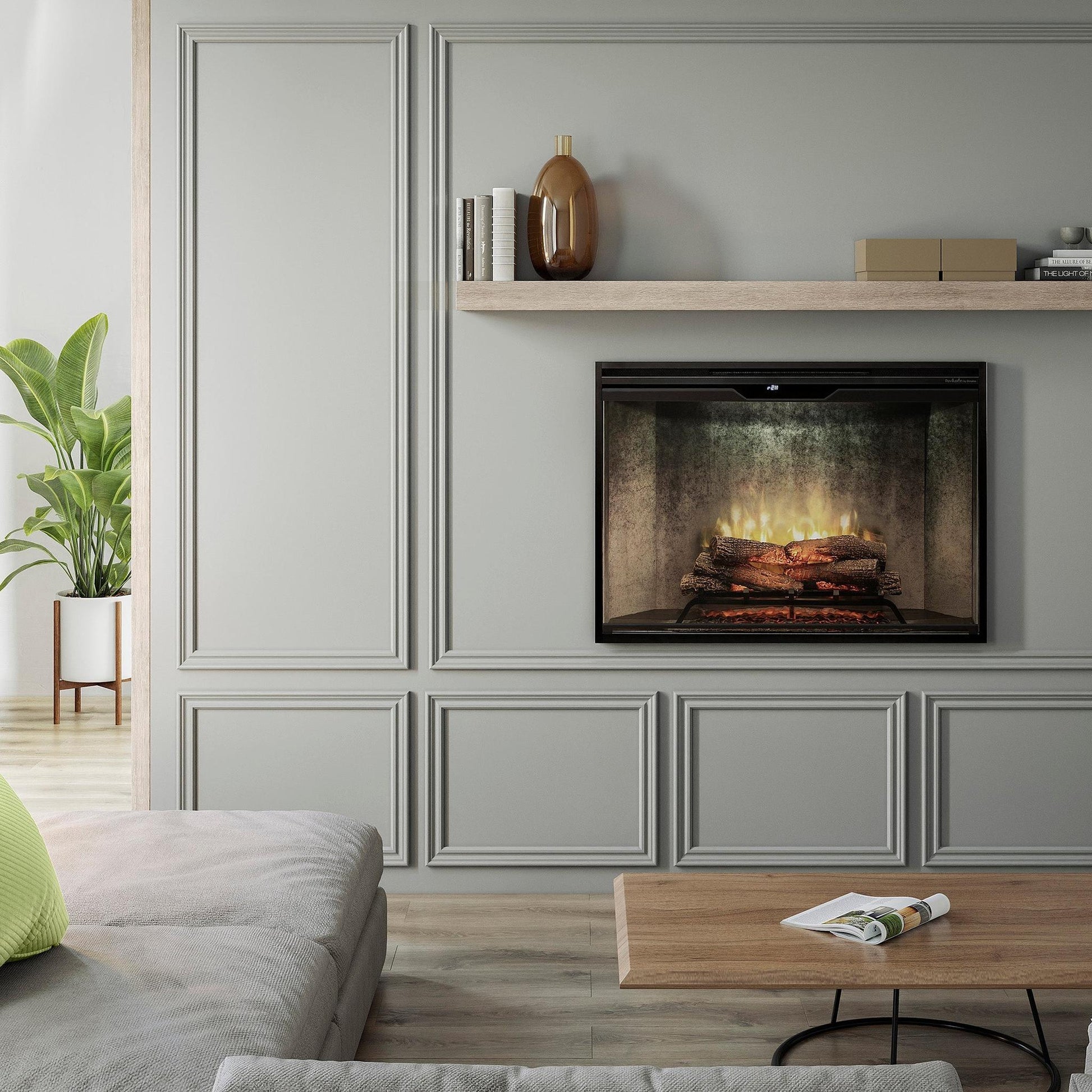 Dimplex Revillusion 42" Weathered Concrete Built-in Electric Firebox With Glass Pane and Plug Kit