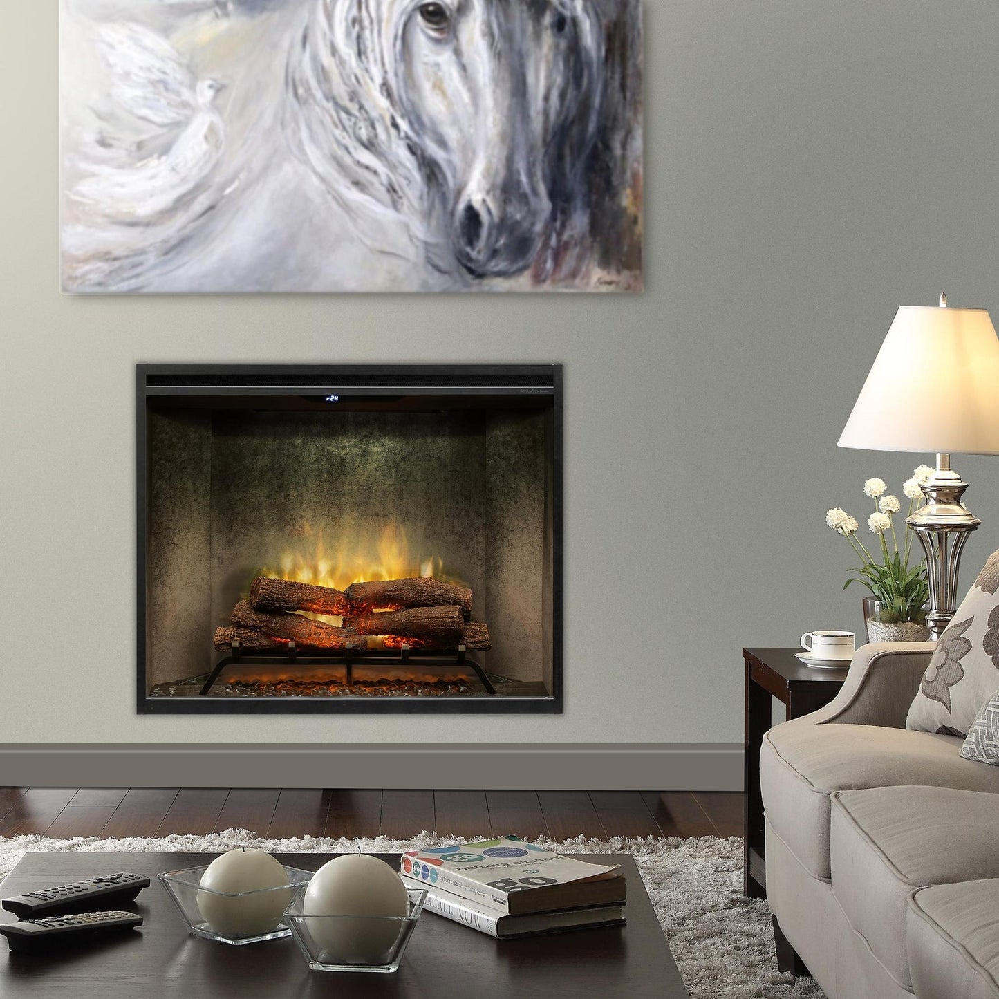 Dimplex Revillusion 42" Weathered Concrete Built-in Electric Firebox With Glass Pane and Plug Kit