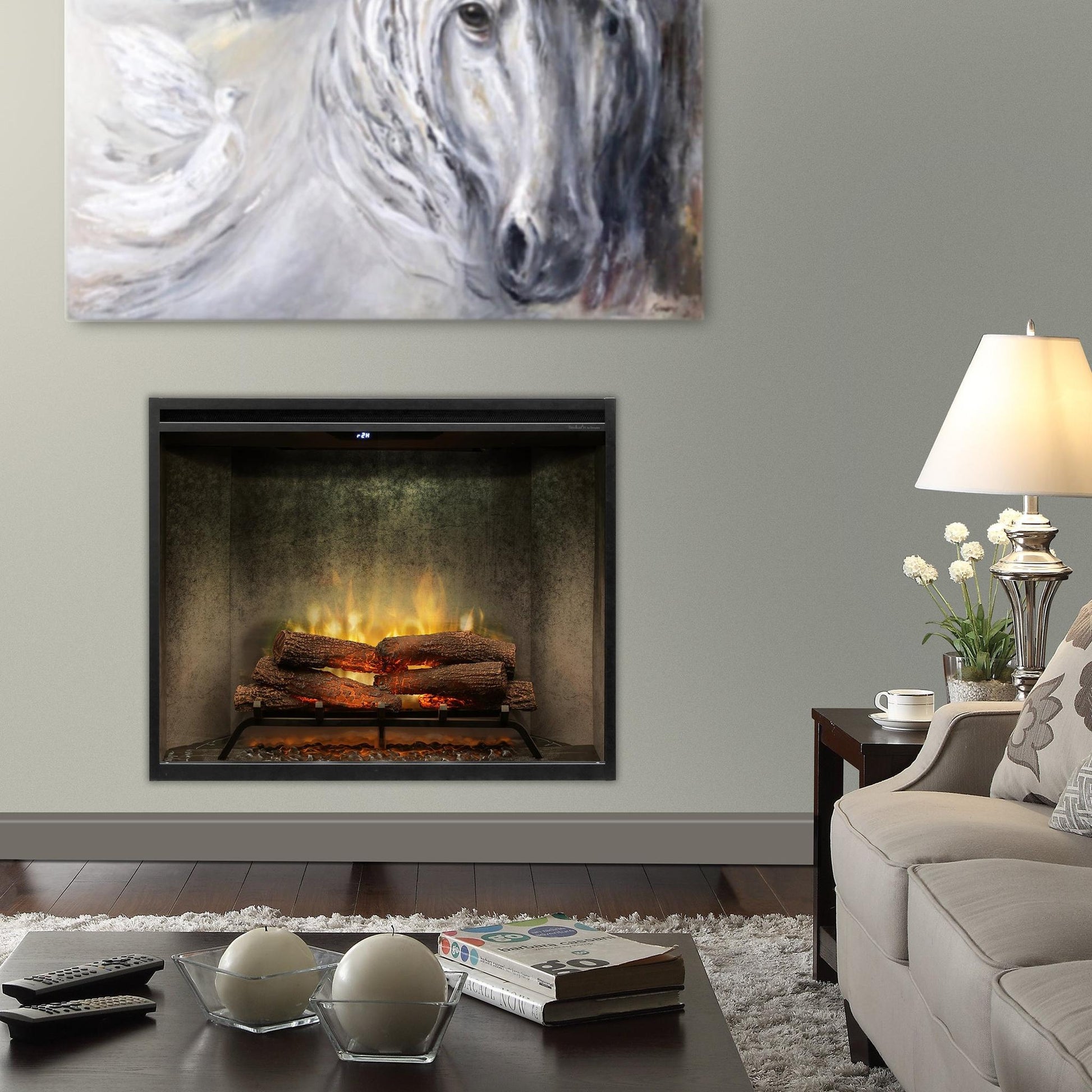 Dimplex Revillusion 42" Weathered Concrete Built-in Electric Firebox With Glass Pane and Plug Kit