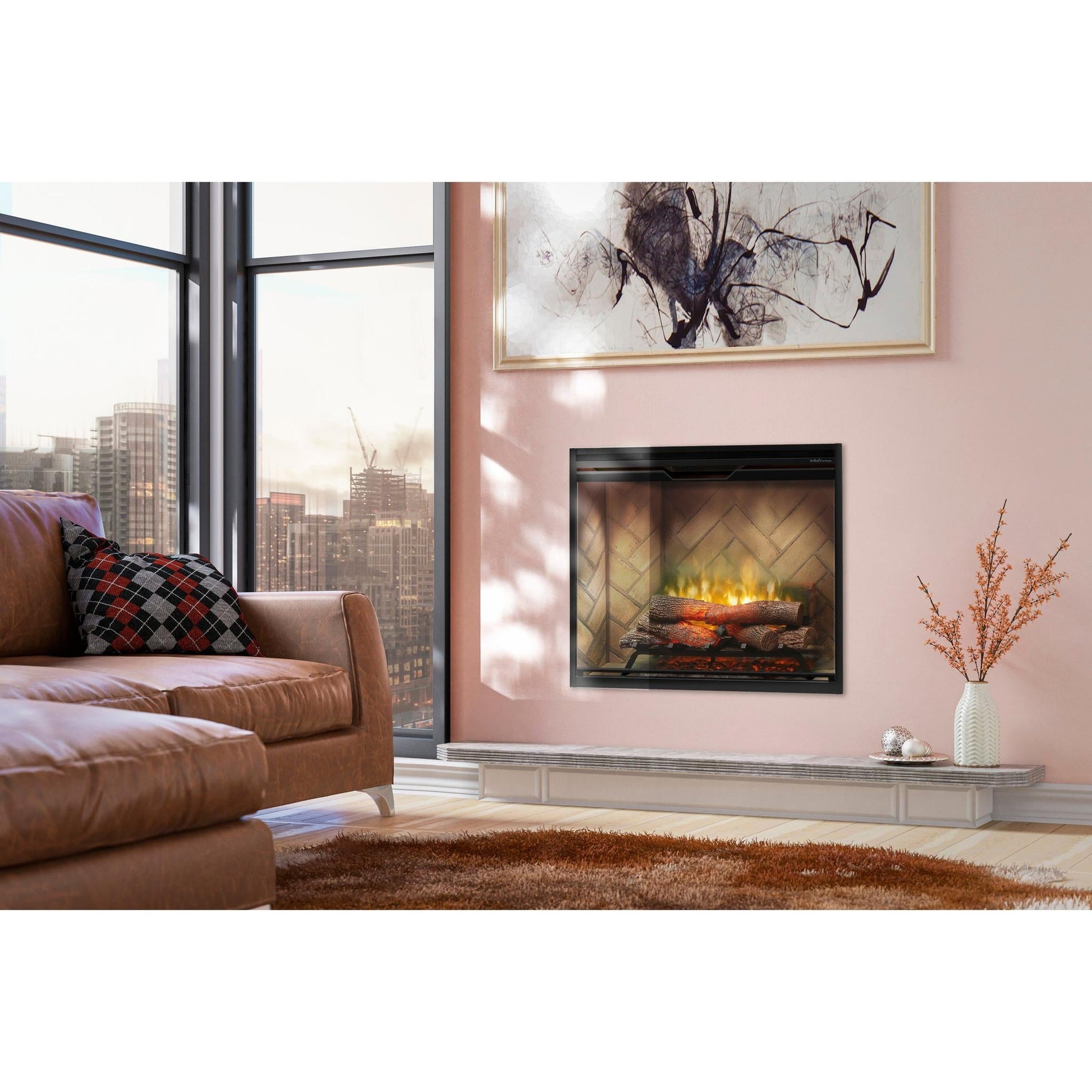 Dimplex Revillusion Portrait 36" Herringbone Brick Built-in Electric Firebox With Glass Pane and Plug Kit