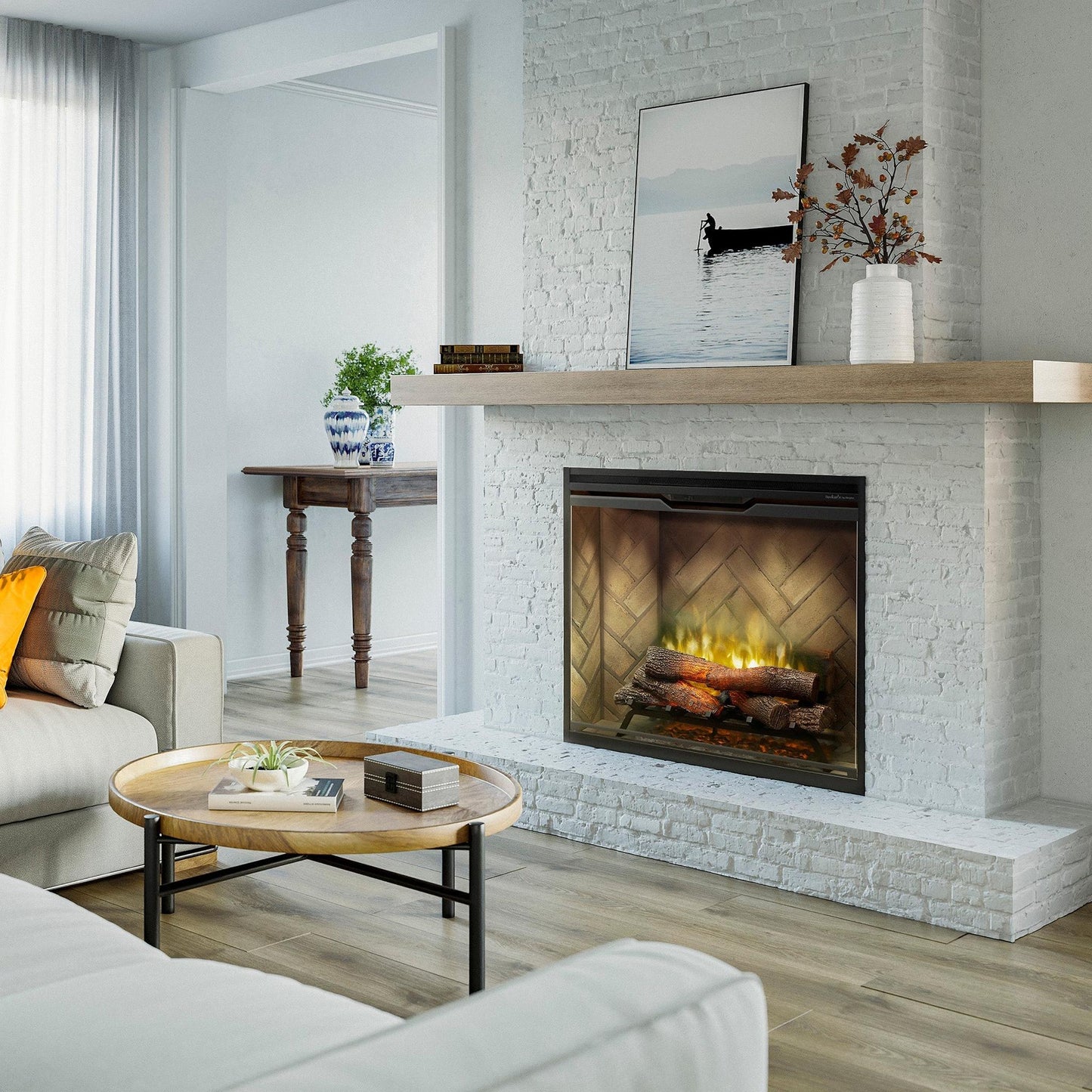 Dimplex Revillusion Portrait 36" Herringbone Brick Built-in Electric Firebox With Glass Pane and Plug Kit