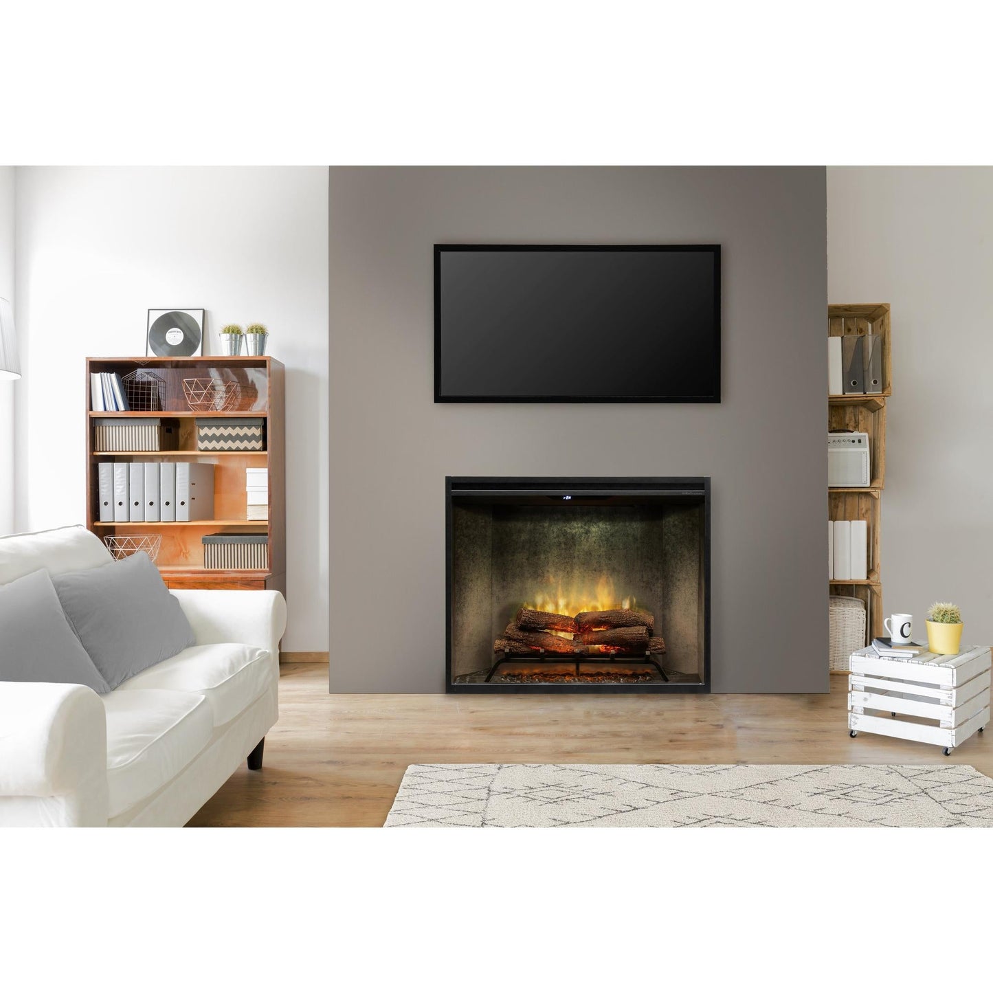 Dimplex Revillusion Portrait 36" Weathered Concrete Built-in Electric Firebox With Glass Pane and Plug Kit