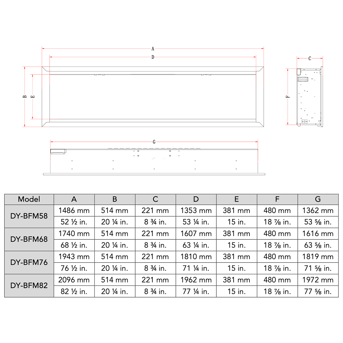 Dynasty Allegro 58" Built-in / Flush-Mount Smart Linear Electric Fireplace