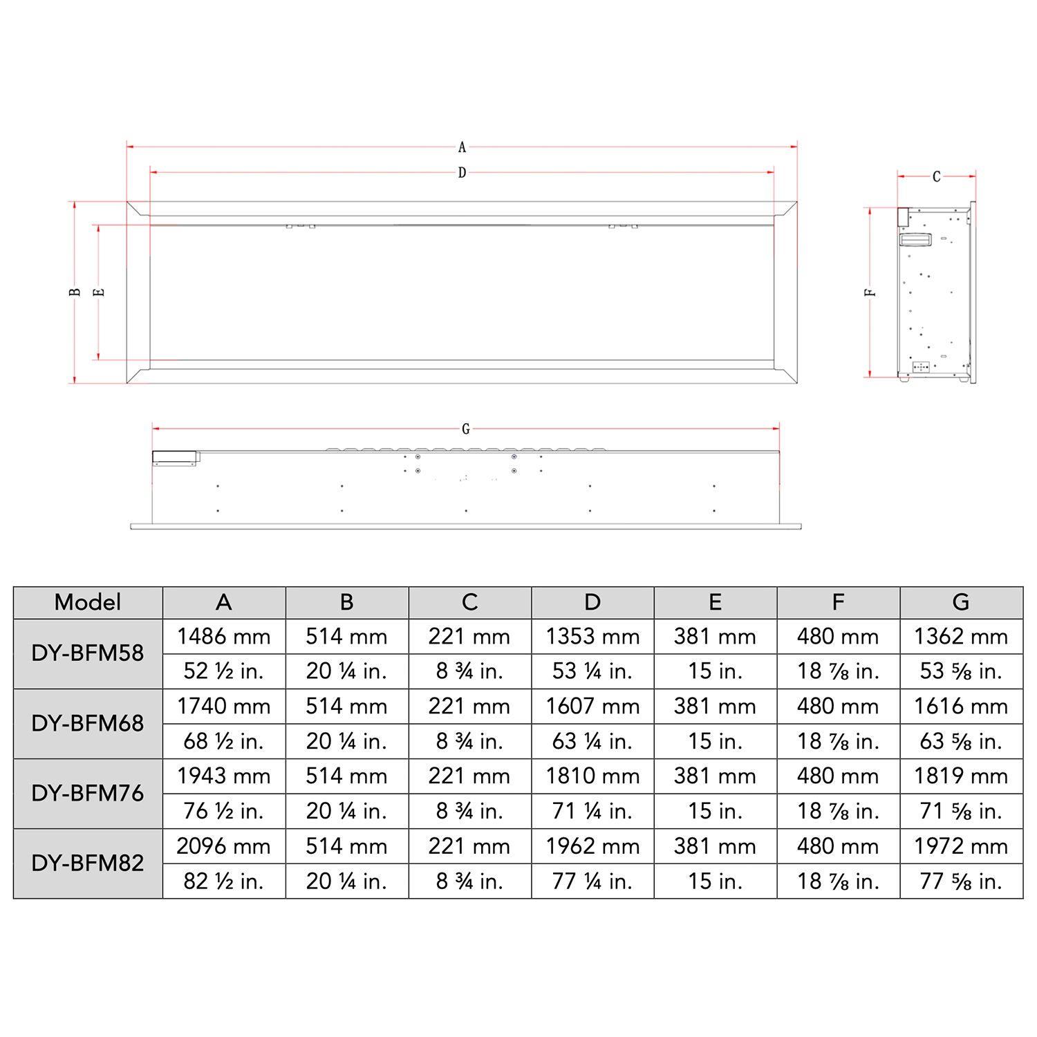 Dynasty Allegro 58" Built-in / Flush-Mount Smart Linear Electric Fireplace