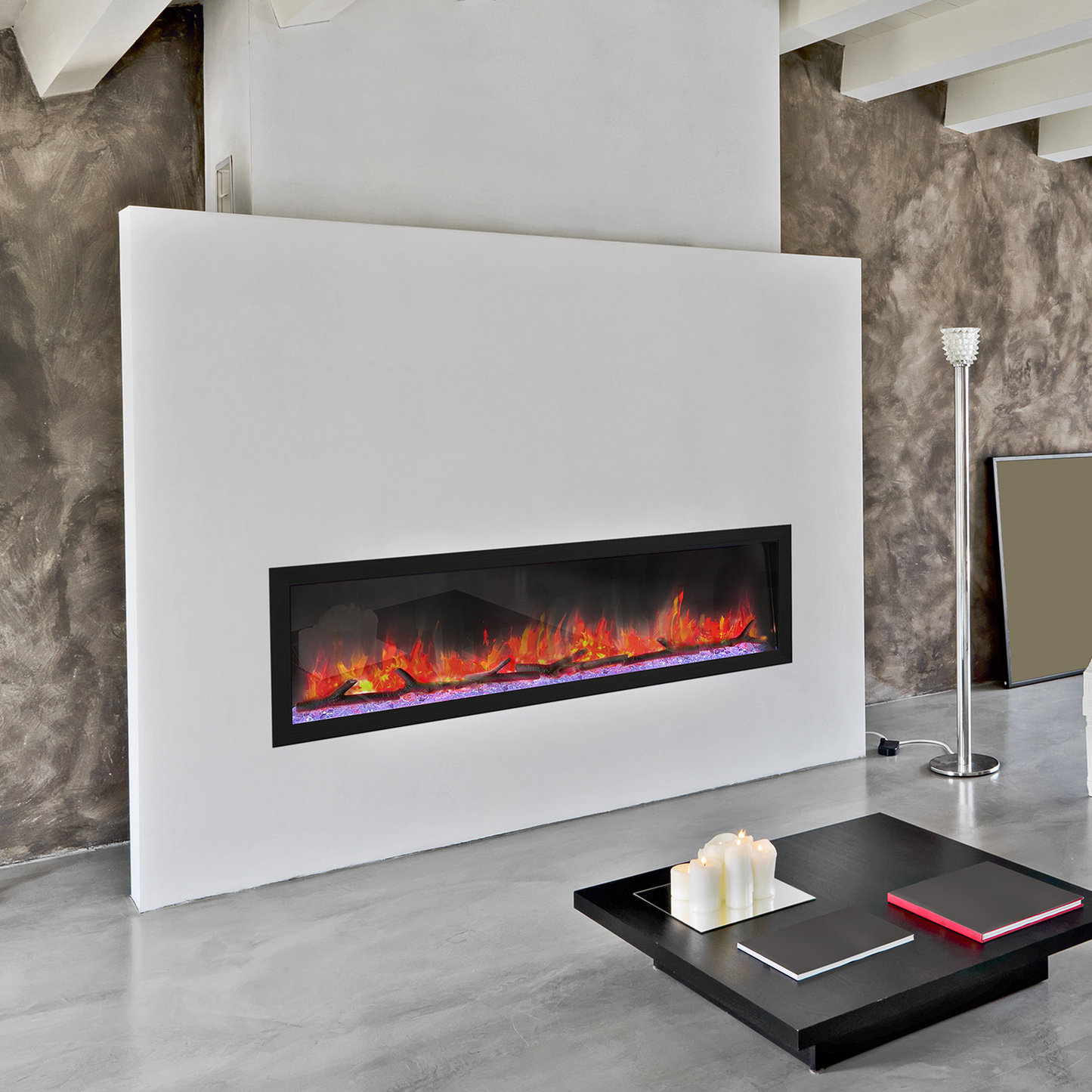 Dynasty Cascade 64" Flush-Mount Smart Linear Electric Fireplace