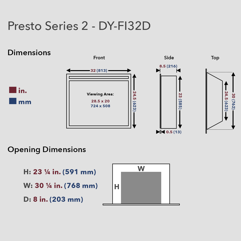 Dynasty Presto Series 2 32" Electric Fireplace Insert