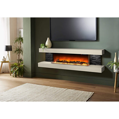 Evolution Fires 72" Vegas Black Stone Tiles Wall Mount Electric Fireplace - Graphite