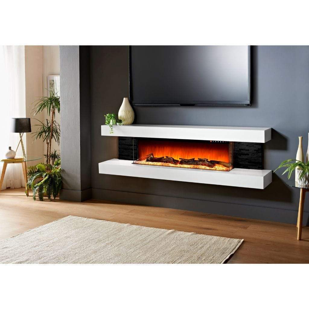 Evolution Fires 72" Vegas Black Stone Tiles Wall Mount Electric Fireplace - White