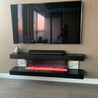 Evolution Fires 72" Vegas Grey Stone Tiles Wall Mount Electric Fireplace - Graphite