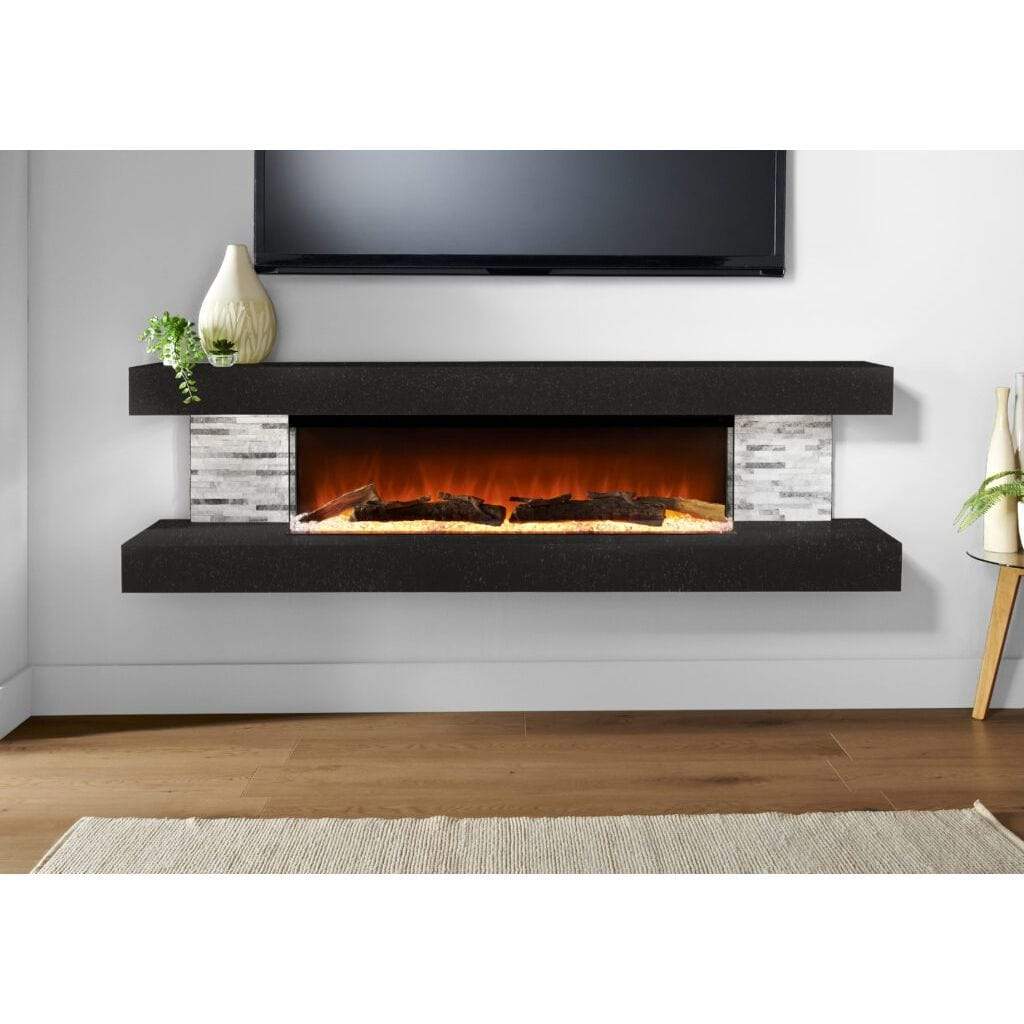 Evolution Fires 72" Vegas Grey Stone Tiles Wall Mount Electric Fireplace - Graphite