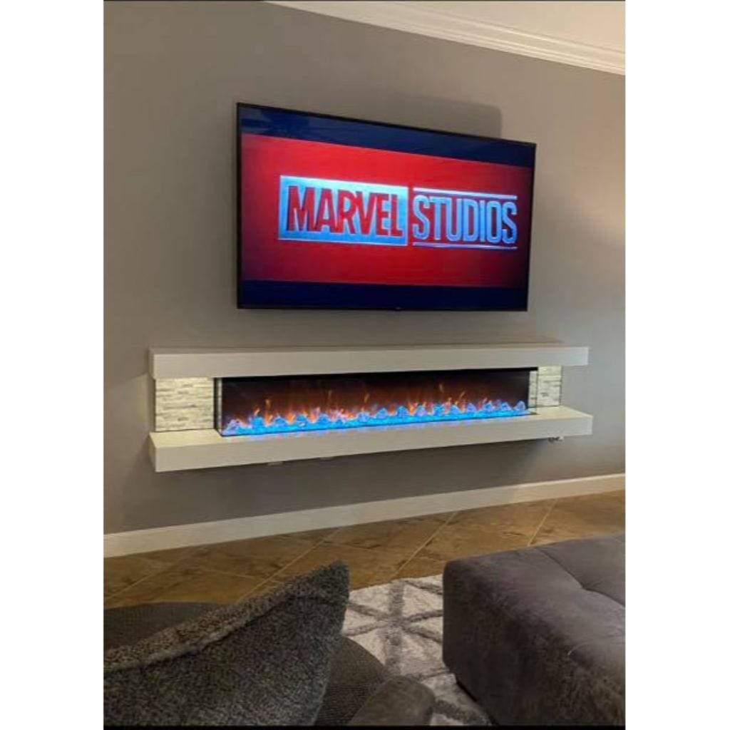 Evolution Fires 96" Vegas Graphite & Grey Stone Tiles Wall Mount Electric Fireplace