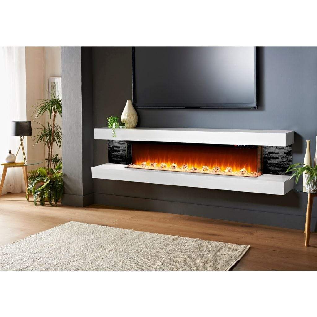 Evolution Fires 96" Vegas White & Black Tiles Wall Mount Electric Fireplace