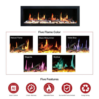 Litedeer 48" Gloria II Push-In Contemporary Smart Linear Vent-Free Built-In Electric Fireplace