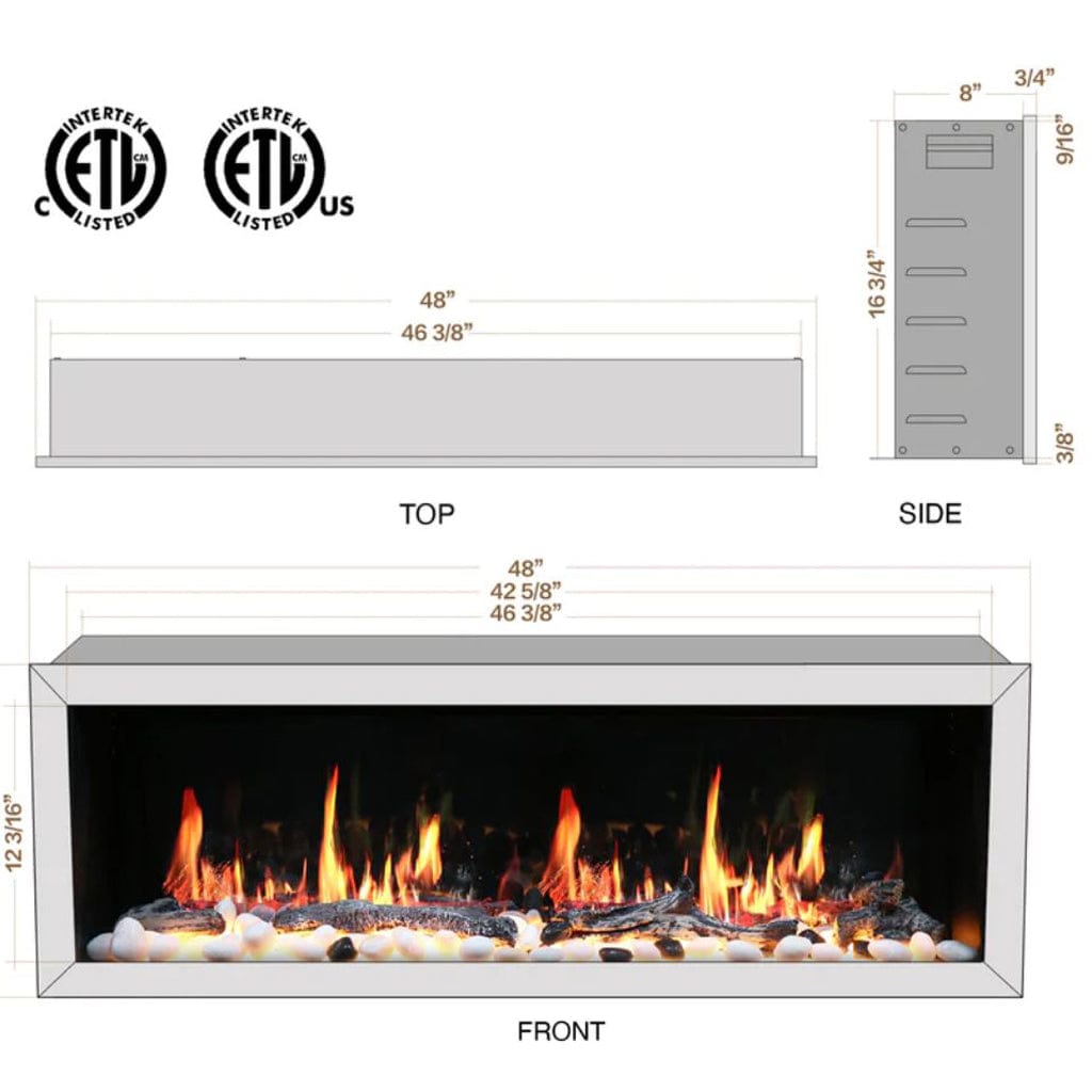 Litedeer 48" Gloria II Push-In Contemporary Smart Linear Vent-Free Built-In Electric Fireplace