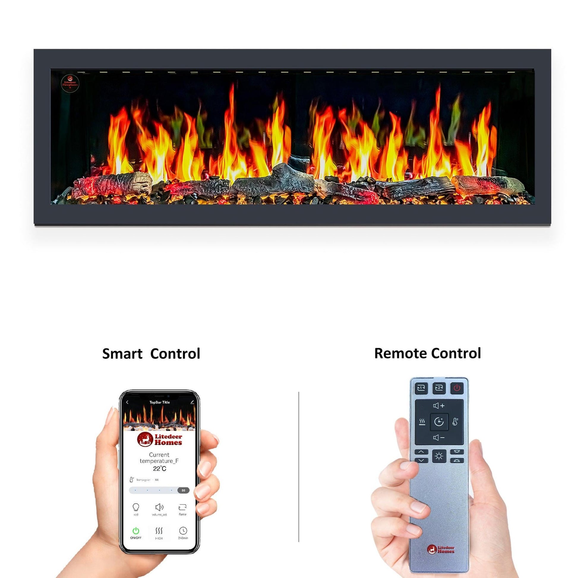 Litedeer Homes Gloria II 58" White Seamless Push-in Wall Mount Electric Fireplace With Crushed Ice Rocks
