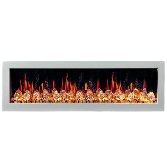 Litedeer Homes Gloria II 68" White Seamless Push-in Wall Mount Electric Fireplace With Crushed Ice Rocks